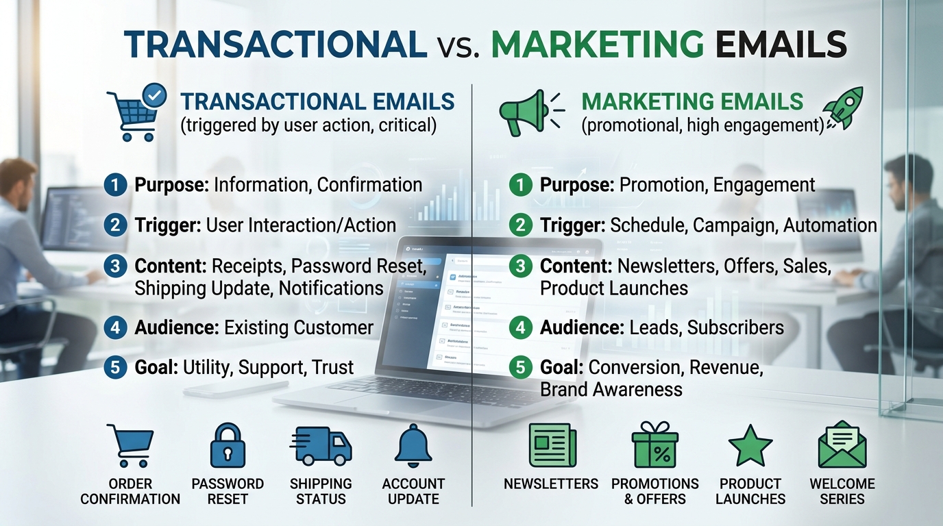 Transactional vs Marketing Emails: Key Differences Every Business Should Know in 2026